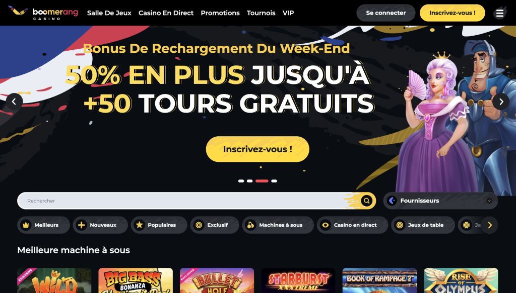 Page d'accueil du casino boomerang